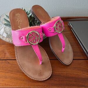 Lilly Pulitzer Rousseau Sandals Size 6 Presecco Hot Pink Thongs Slides Flats